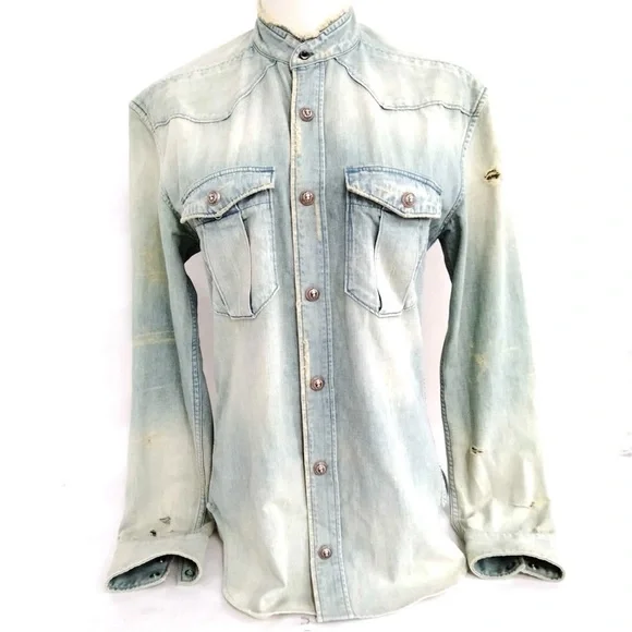 Balmain Shirts Auth Mens Balmain Distressed Denim Shirt Poshmark